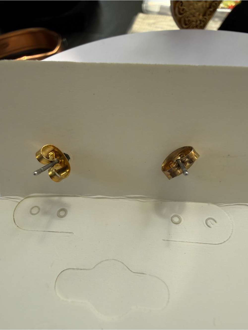 Gold-Tone Light Blue Floral Cat's Eye Stud Earrings - Women Jewelry - Picture 2 of 3